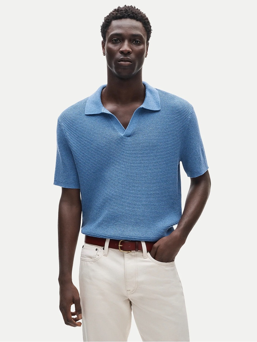 J.Crew Men’s XXL Waffle Knit Johnny Collar Sweater Polo Blue New